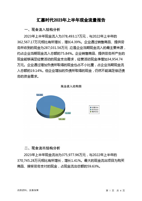 603101汇嘉时代2023年上半年现金流量报告