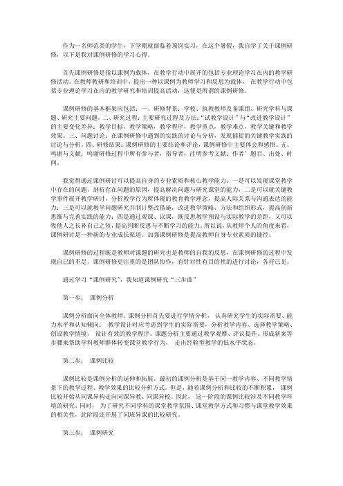 2019年暑期课例研修学习心得【最新】