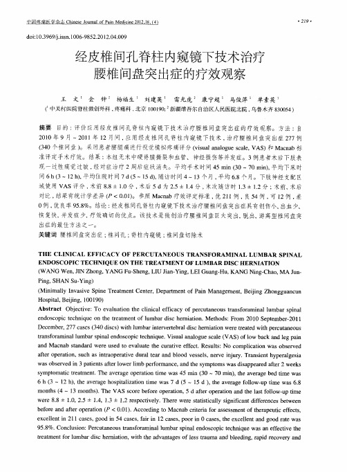 经皮椎间孔脊柱内窥镜下技术治疗腰椎间盘突出症的疗效观察