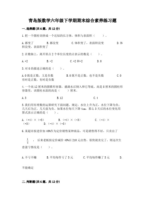 青岛版数学六年级下学期期末综合素养练习题附参考答案(实用)