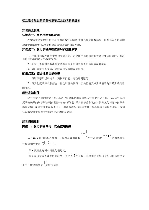 初二数学反比例函数知识要点及经典例题