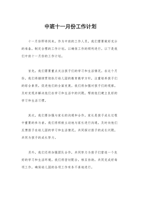 中班十一月份工作计划