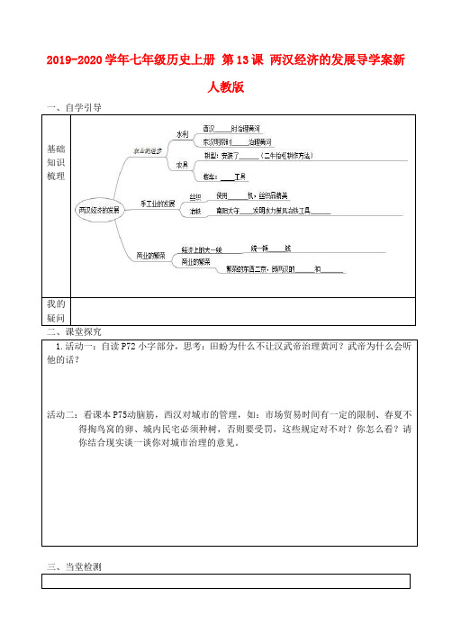 2019-2020学年七年级历史上册 第13课 两汉经济的发展导学案新人教版.doc