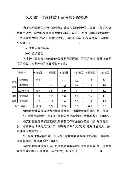 银行年度绩效工资考核分配办法