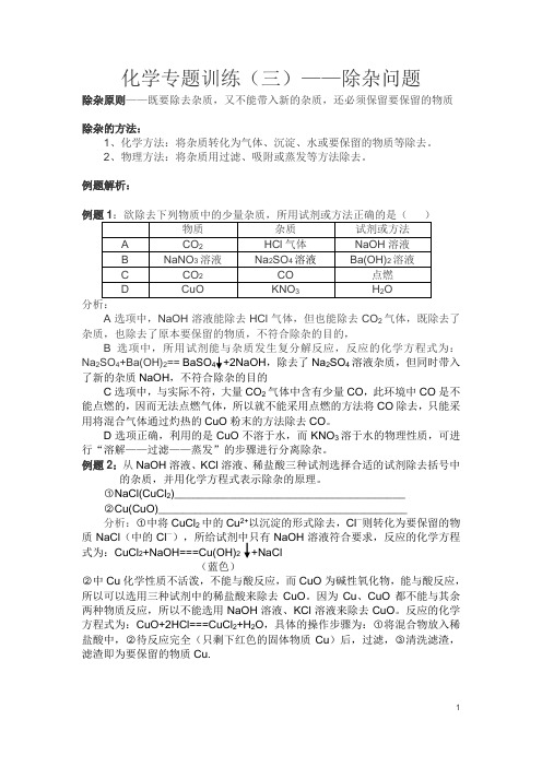 化学专题训练(三)除杂问题