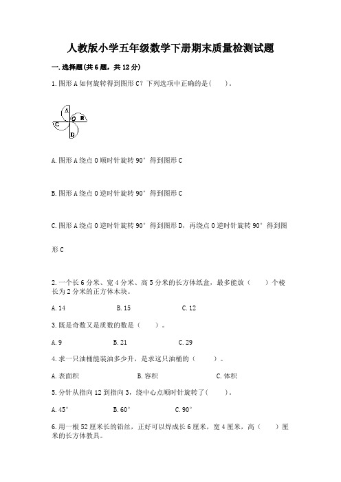 人教版小学五年级数学下册期末质量检测试题及参考答案【精练】