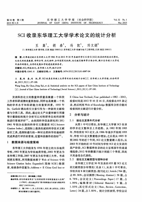 SCI收录东华理工大学学术论文的统计分析