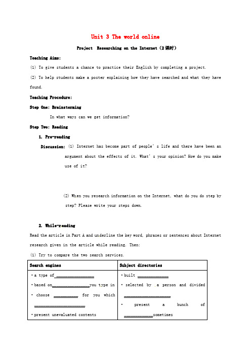 江苏省沭阳县潼阳中学高中英语 Unit 3 The world online project教案 牛津译林版选修7