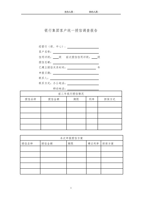 银行集团客户统一授信调查报告模版