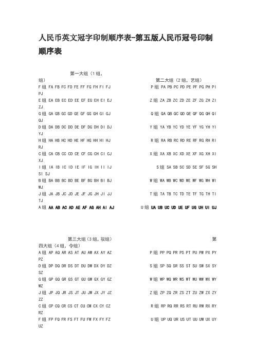 第五套人民币冠字印制顺序表