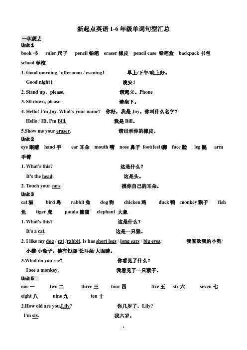 新起点英语1-6上句型汇总