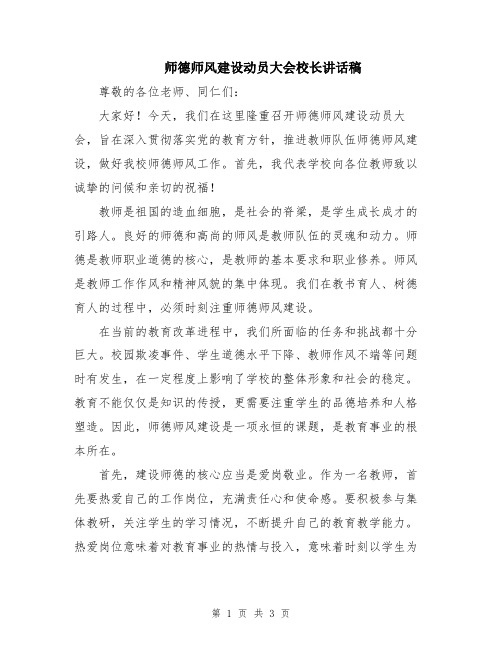 师德师风建设动员大会校长讲话稿