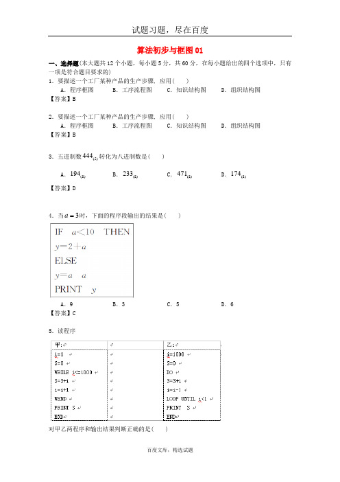 2019届广东省江门市高考数学一轮复习 专项检测试题15 算法初步与框图一含答案