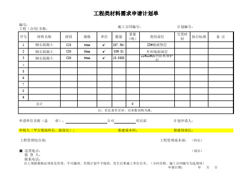 甲供材计划模板1