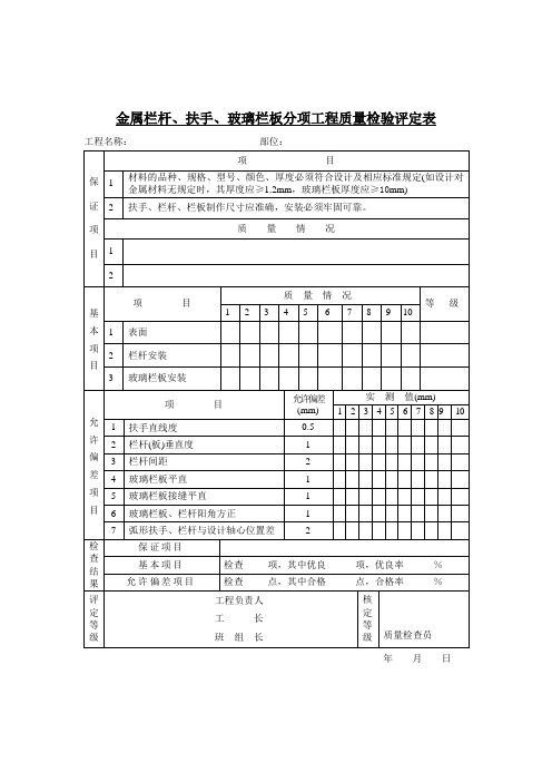 品质制度表格-金属栏杆、扶手、玻璃栏板分项工程质量检验评定表 精品