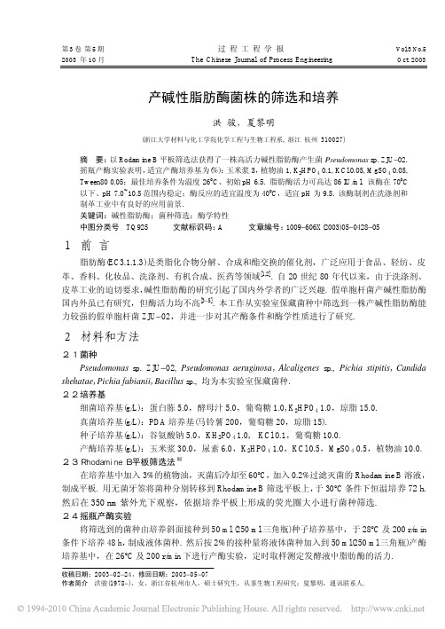产碱性脂肪酶菌株的筛选和培养