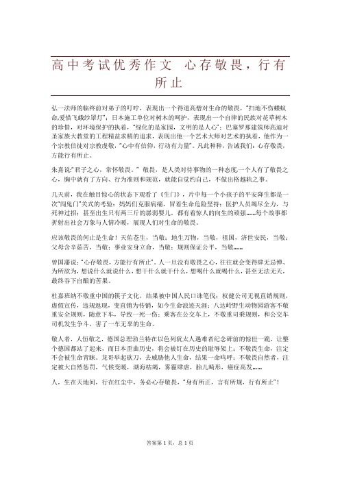 高中考试优秀作文 心存敬畏,行有所止