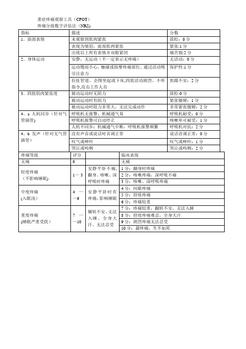 icu评分表