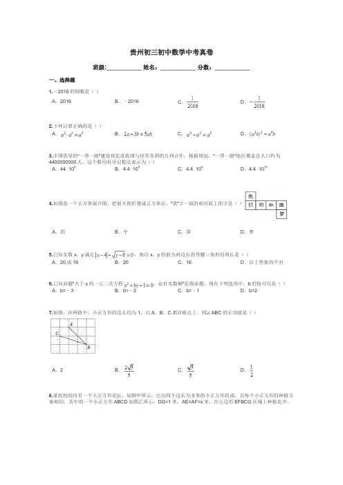 贵州初三初中数学中考真卷带答案解析
