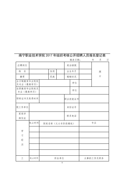 组织考核公开招聘人员报名登记表范本