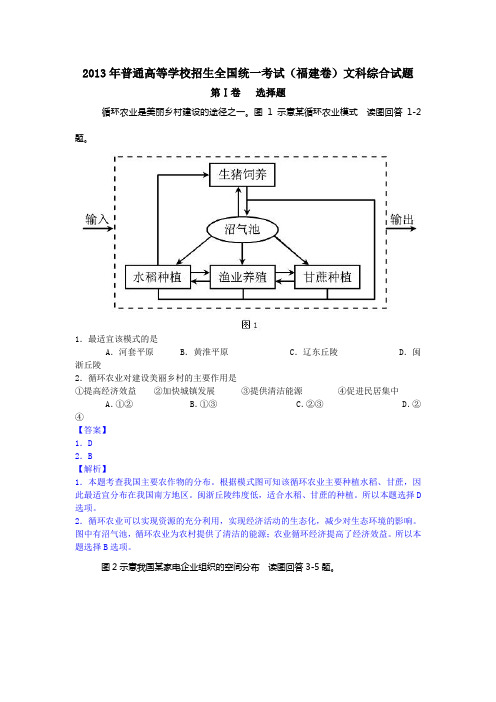 2013年高考真题——文综地理(福建卷)解析版(1) Word版含答案