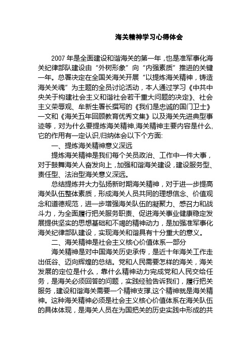 海关精神学习心得体会