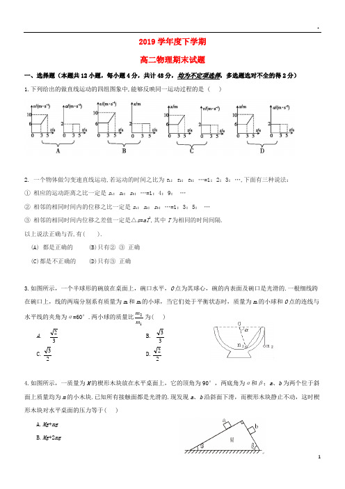 2019学年高二物理下学期期末考试试题  新人教版