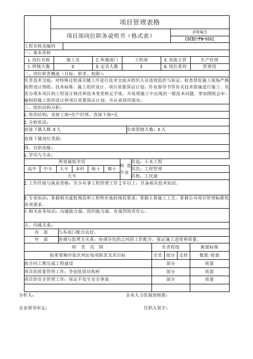 岗位职务说明书--施工员