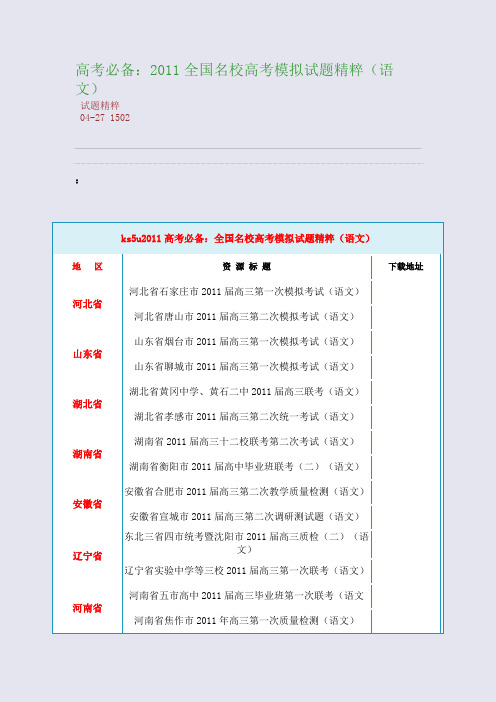 高考必备：2011全国名校高考模拟试题精粹(语文)