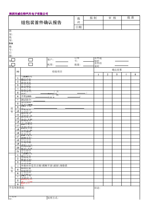 组包装首件确认报告