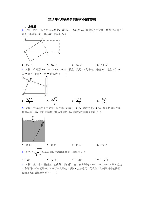 2019年八年级数学下期中试卷带答案