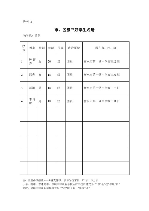 优干,优秀班干部表格