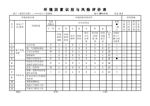 环境因素识别与风险评价表(岩土工程勘察)