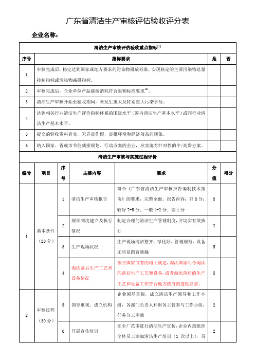 广东清洁生产审核验收评分表