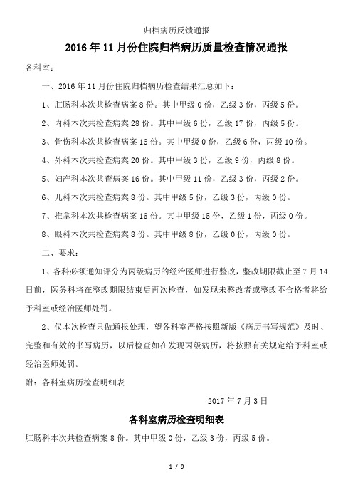 归档病历反馈通报