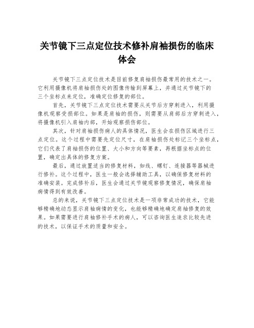 关节镜下三点定位技术修补肩袖损伤的临床体会