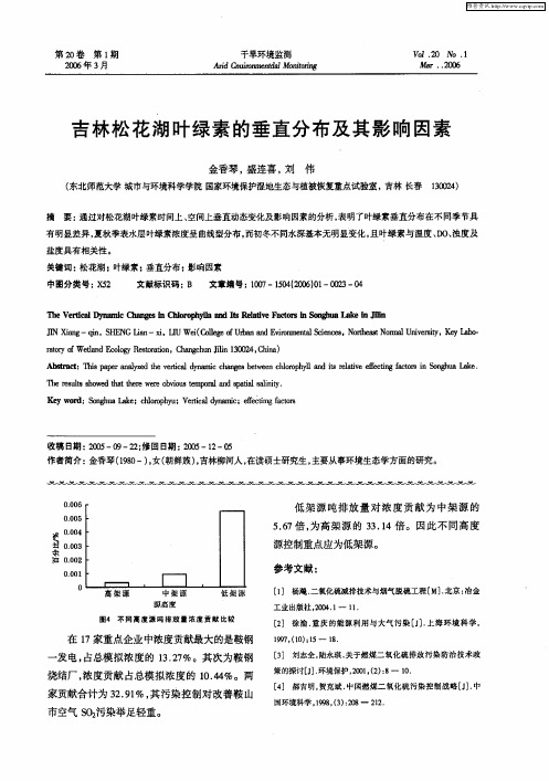 吉林松花湖叶绿素的垂直分布及其影响因素