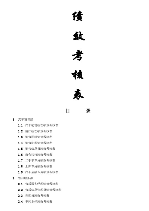 汽车公司岗位员工绩效考核表