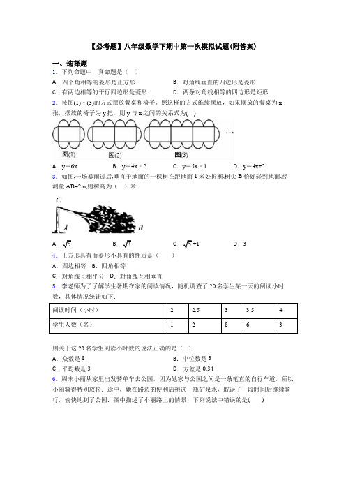 【必考题】八年级数学下期中第一次模拟试题(附答案)