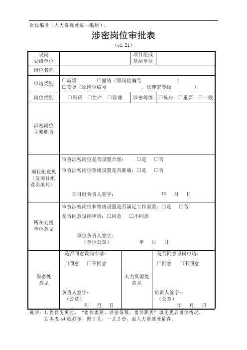 1.涉密岗位审批表V1.21