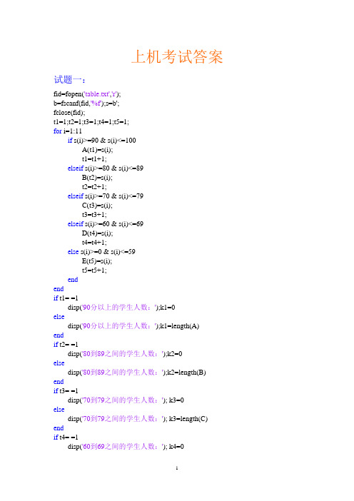 matlab上机考试答案
