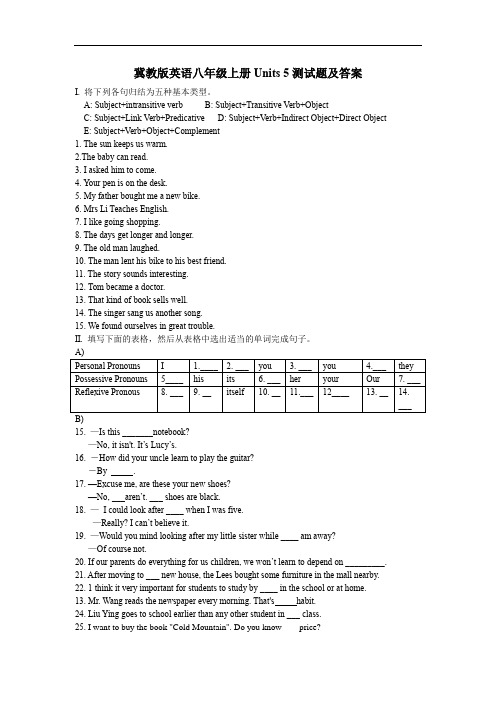 冀教版英语八年级上册Units 5 测试题及答案