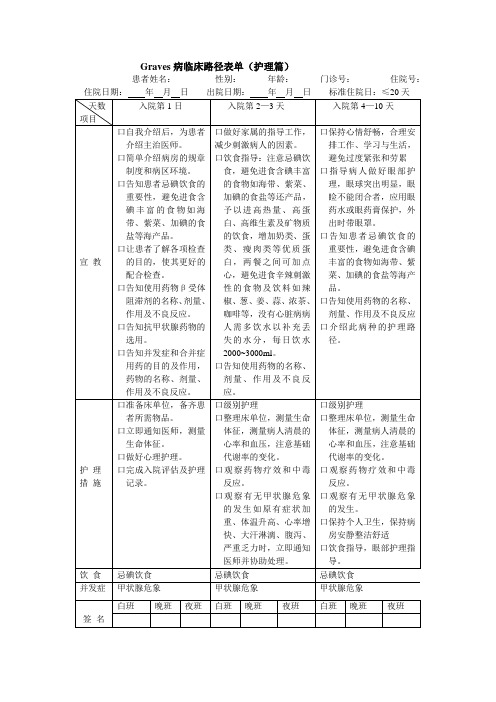 Graves病临床路径表单(护理篇)