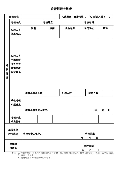 公开招聘考核表