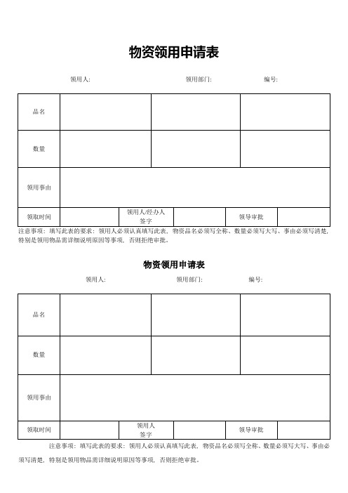 (完整版)物资领用申请表