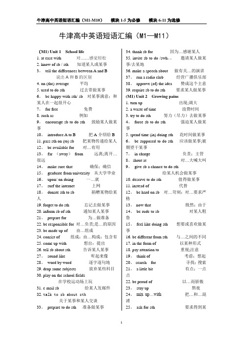 译林牛津版高中英语词组总汇(中英互译版)