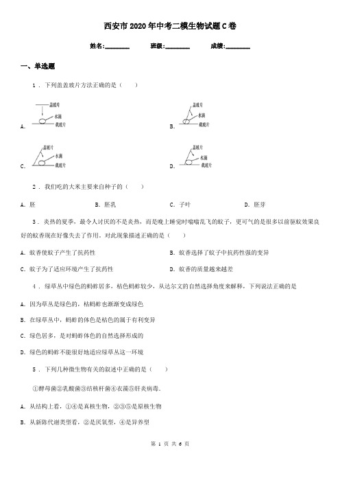 西安市2020年中考二模生物试题C卷