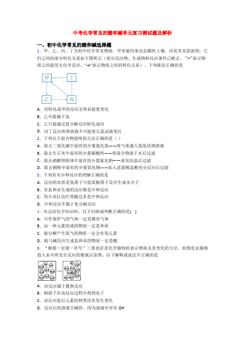 中考化学常见的酸和碱单元复习测试题及解析