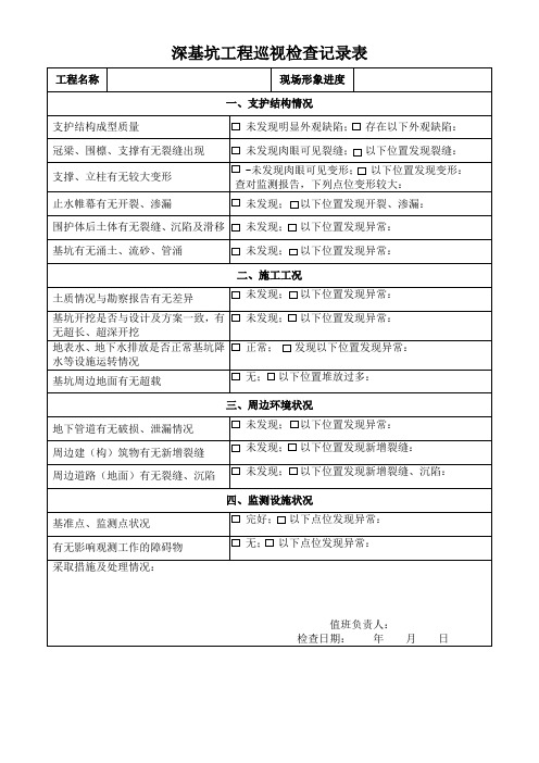 深基坑工程日常巡视检查记录表