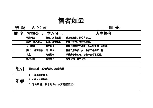 班级合作小组组牌格式